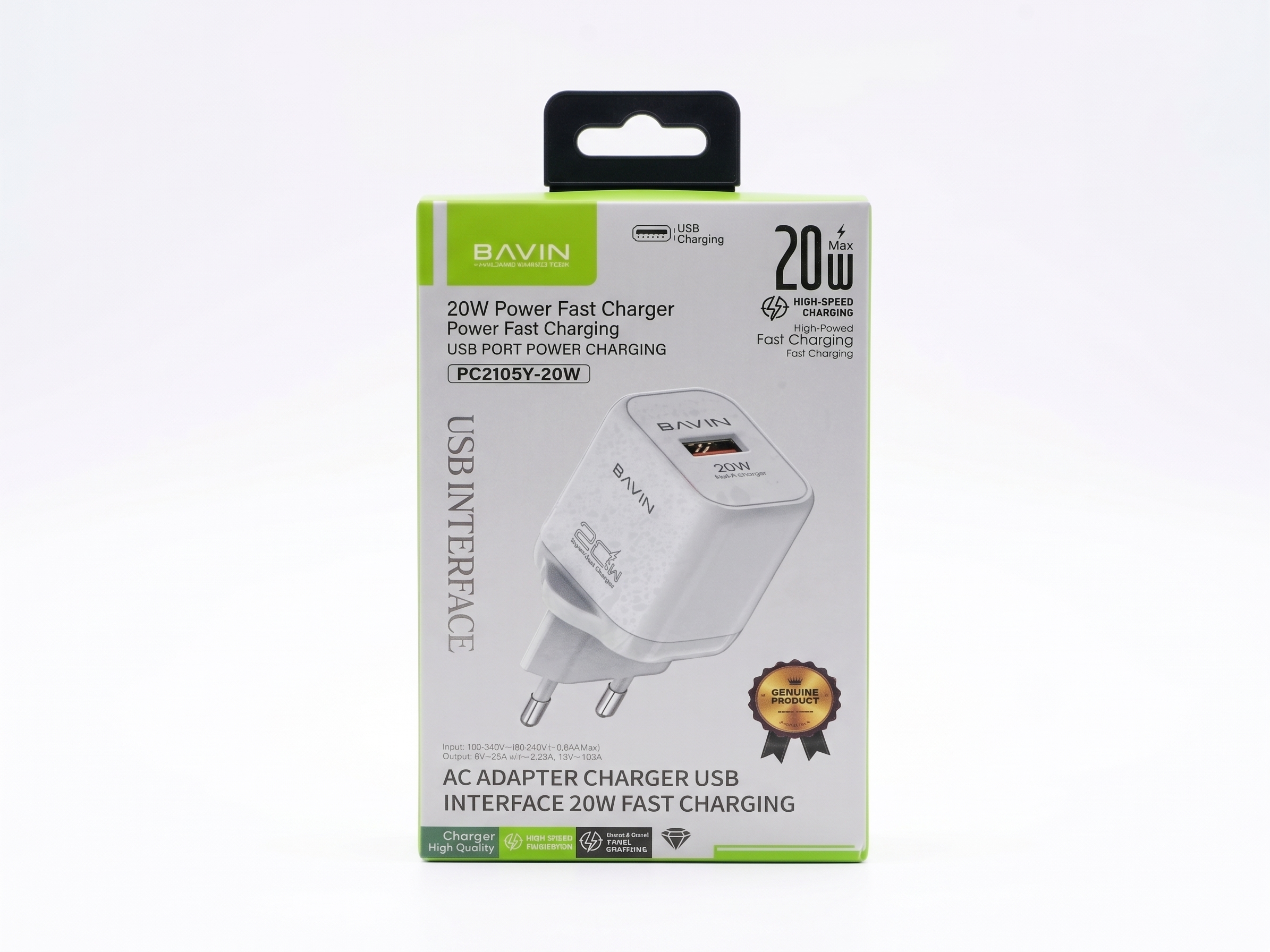 BAVIN PC2105Y-20W USB AC Adapter Fast Wall Charger (White)